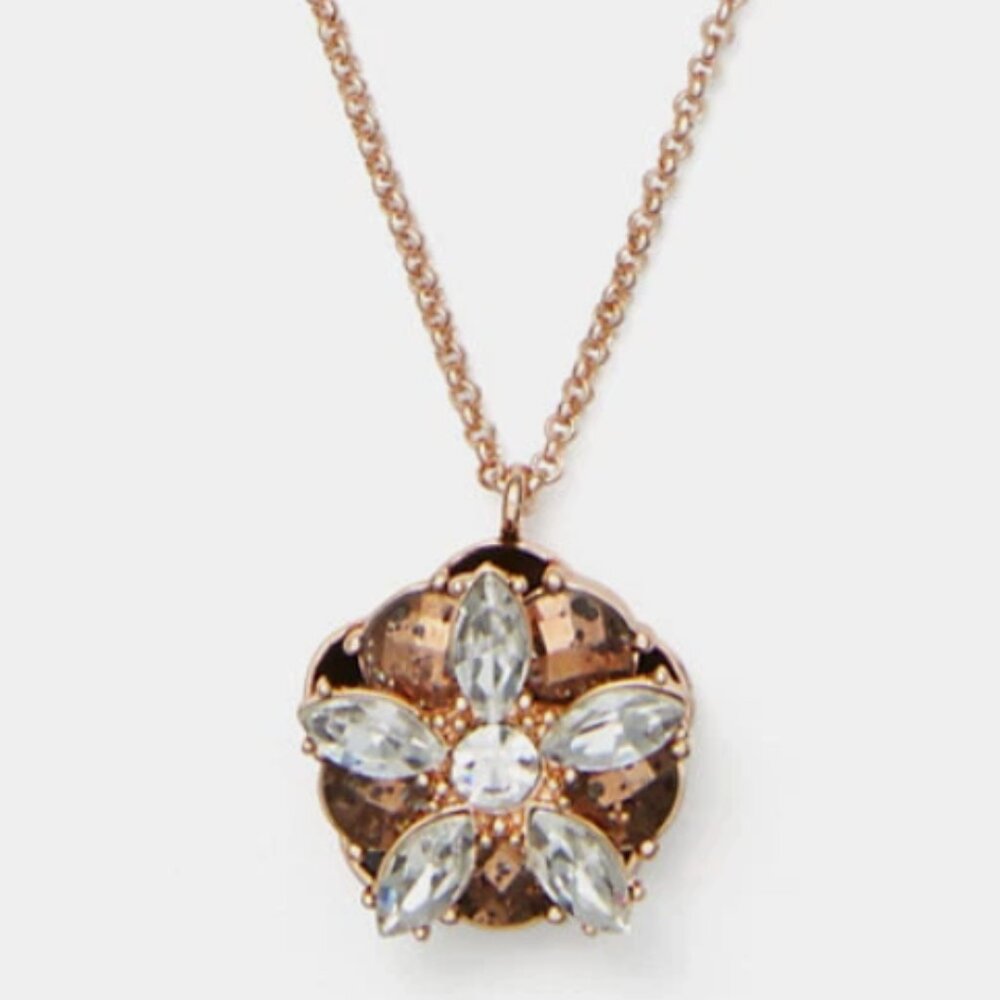 Kate Spade Rose Gold Floral Crystal Pendant Necklace Nwot